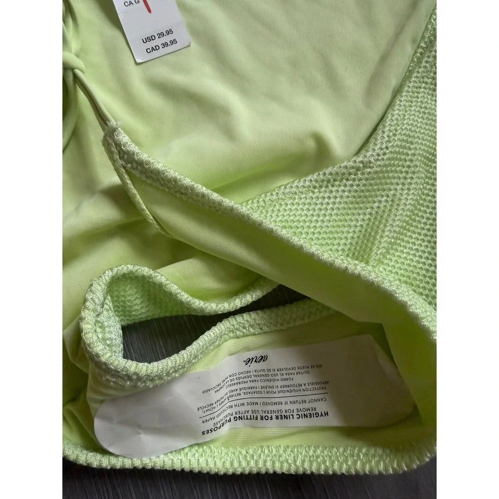 Aerie Real Good Neon Lime Green Textured Side Tie Bikini Bottom L